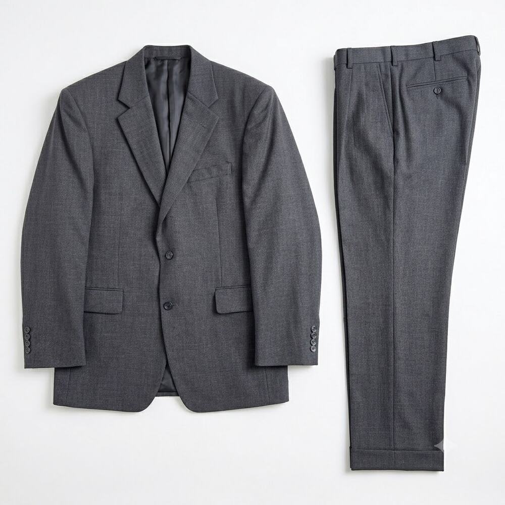 Jos A Bank Wool 2 Piece Suit Dark Gray Two Button 40R Jacket 34x29 Pleated Pants